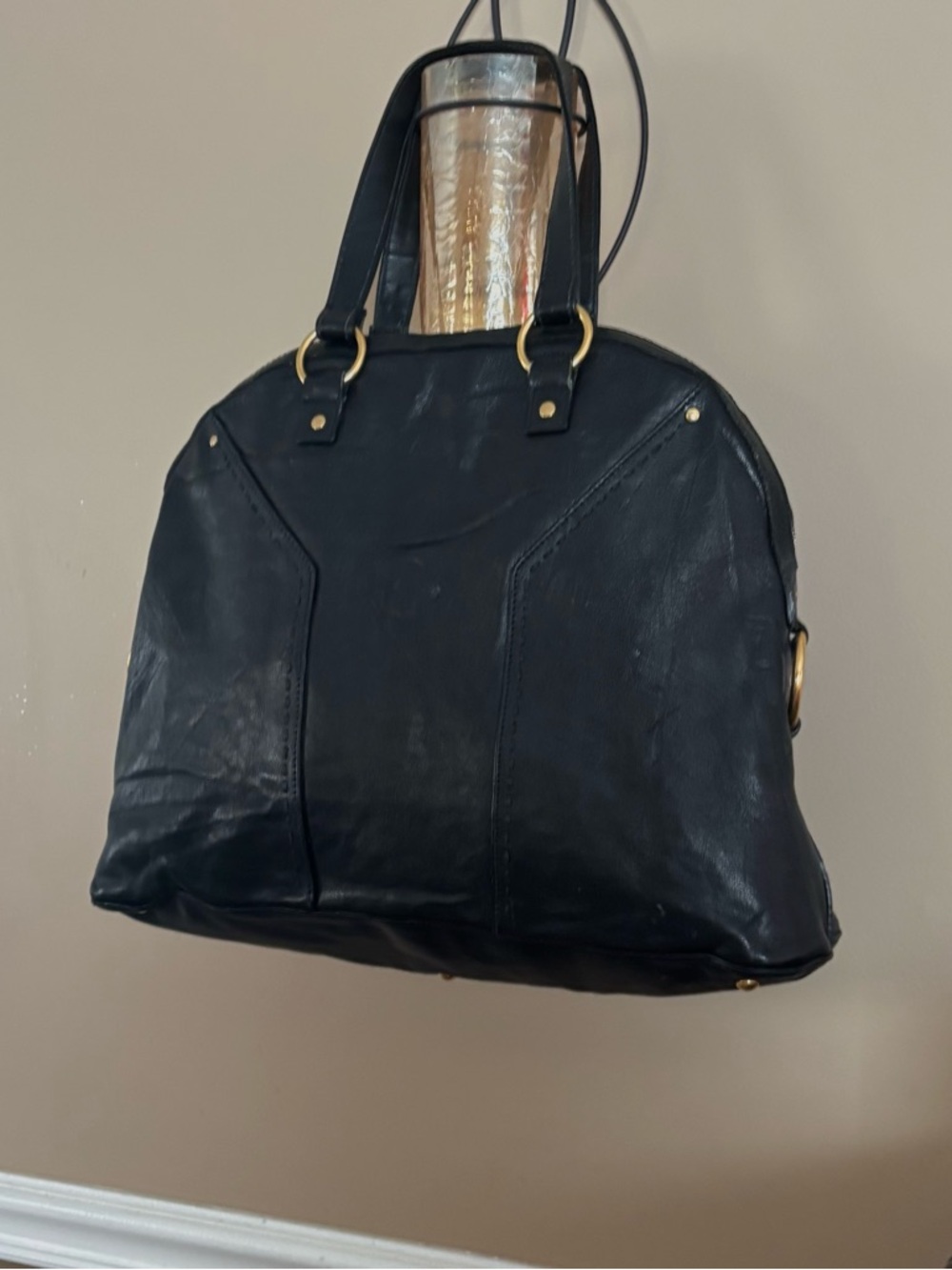 Yves Saint Laurent Black Leather Interior with Gold Logo Tag - Picture 4 of 12